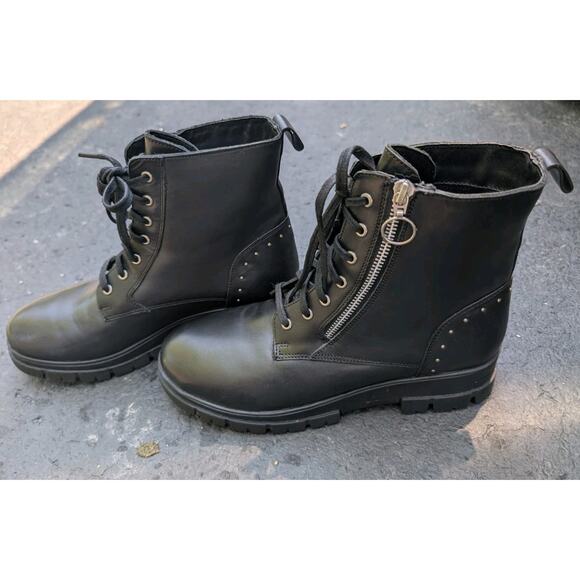 Vintage Foundry Co Womens Rocky Leather Combat Boots 9 Moto Edgy Burnished Lug - Picture 1 of 7